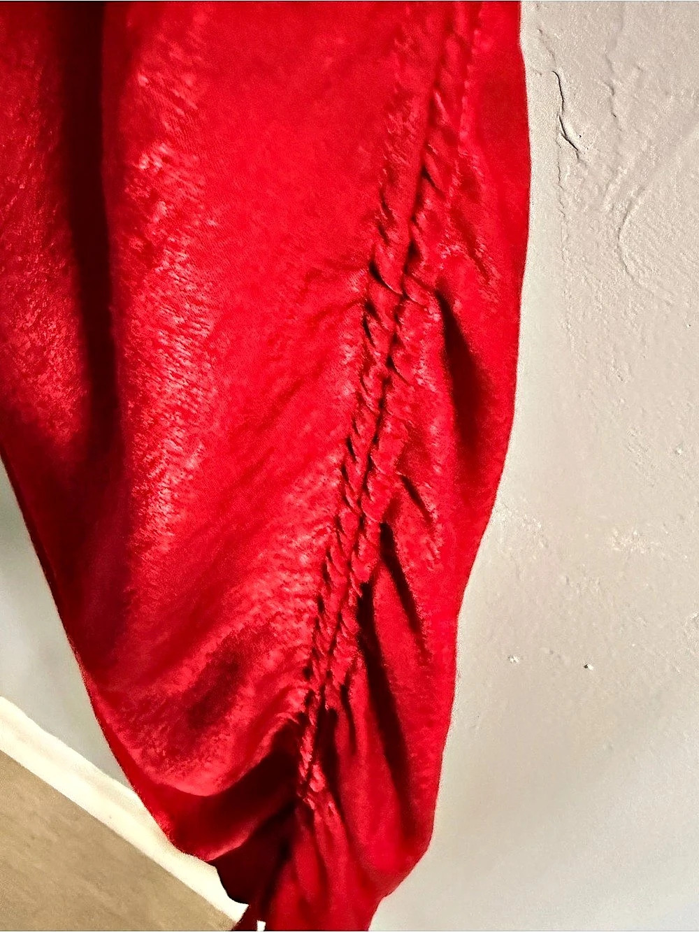 Lulus Rolande Red Satin Ruched Midi Slip Dress Red Medium - Picture 6 of 7